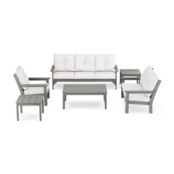 POLYWOOD Vineyard 6-Piece Deep Seating Set -HomeNest Store Vineyard Deep Seating 6 Piece Set PWS316 2 GY152939 Slate Grey Natural Linen