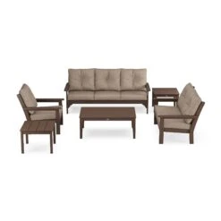 POLYWOOD Vineyard 6-Piece Deep Seating Set -HomeNest Store Vineyard Deep Seating 6 Piece Set PWS316 2 MA146010 Mahogany Spiced Burlap
