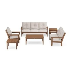 POLYWOOD Vineyard 6-Piece Deep Seating Set -HomeNest Store Vineyard Deep Seating 6 Piece Set PWS316 2 TE145999 Teak Dune Burlap