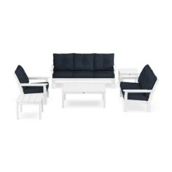 POLYWOOD Vineyard 6-Piece Deep Seating Set -HomeNest Store Vineyard Deep Seating 6 Piece Set PWS316 2 WH145991 White Marine Indigo