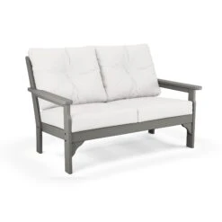 POLYWOOD Vineyard Deep Seating Settee -HomeNest Store Vineyard Deep Seating Loveseat GN46GY 152939 Slate Grey Natural Linen