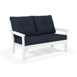 POLYWOOD Vineyard Deep Seating Settee -HomeNest Store Vineyard Deep Seating Loveseat GN46WH 145991 White Marine Indigo